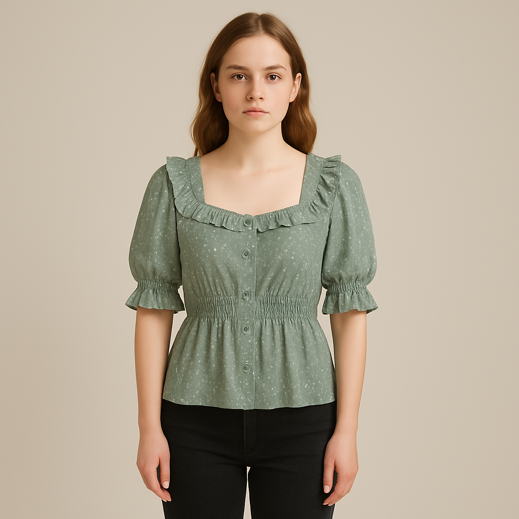 Clavoria | Women – Smocked Waist Blouse – Square Neckline – Modern Style