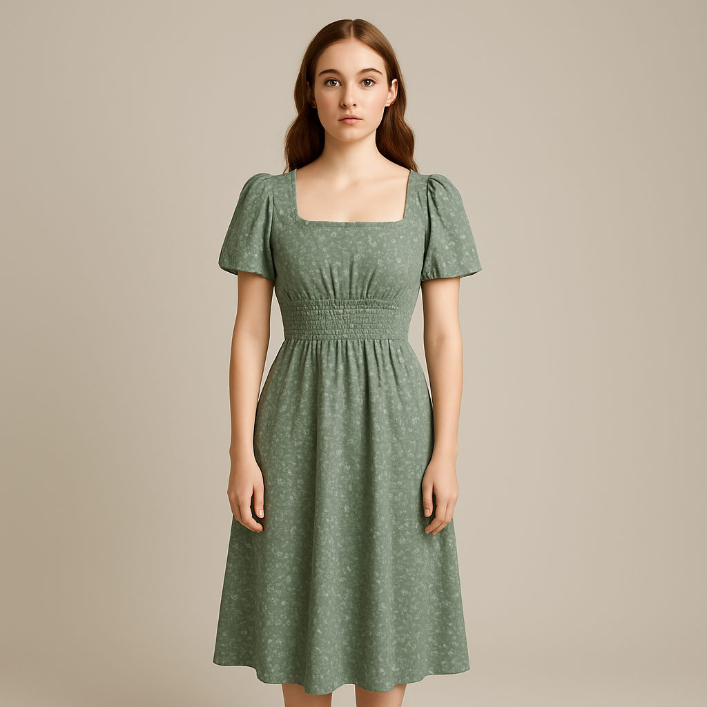 Clavoria | Women – Smocked Waist Dress – Puff Sleeves – Casual Charm
