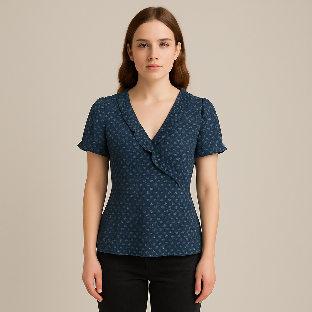 Clavoria | Women – Ruffled V-Neck Blouse – Lightweight Fabric – Casual Chic