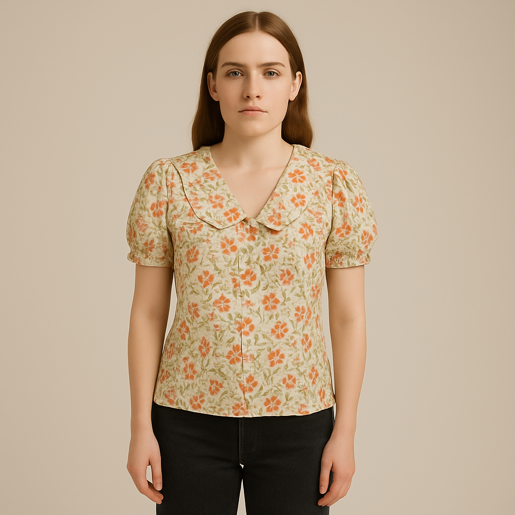Clavoria | Women – Floral Puff Sleeve Blouse – Soft Cotton Feel – Relaxed Fit